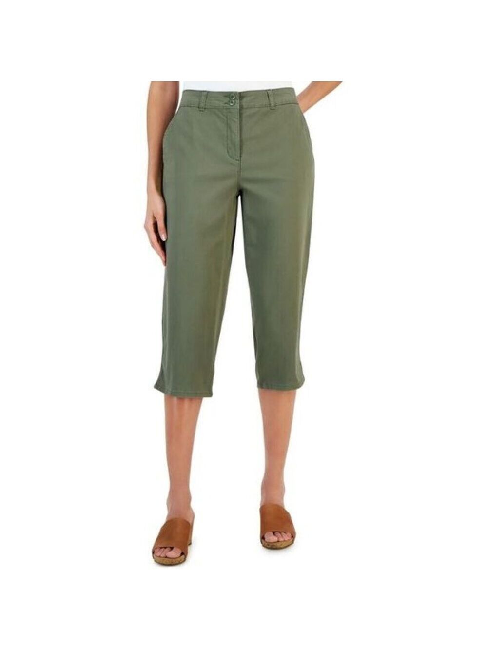 NWOT Karen‎ Scott Women's Green Mid Rise Straight Leg Khaki Capri Pants Size 14